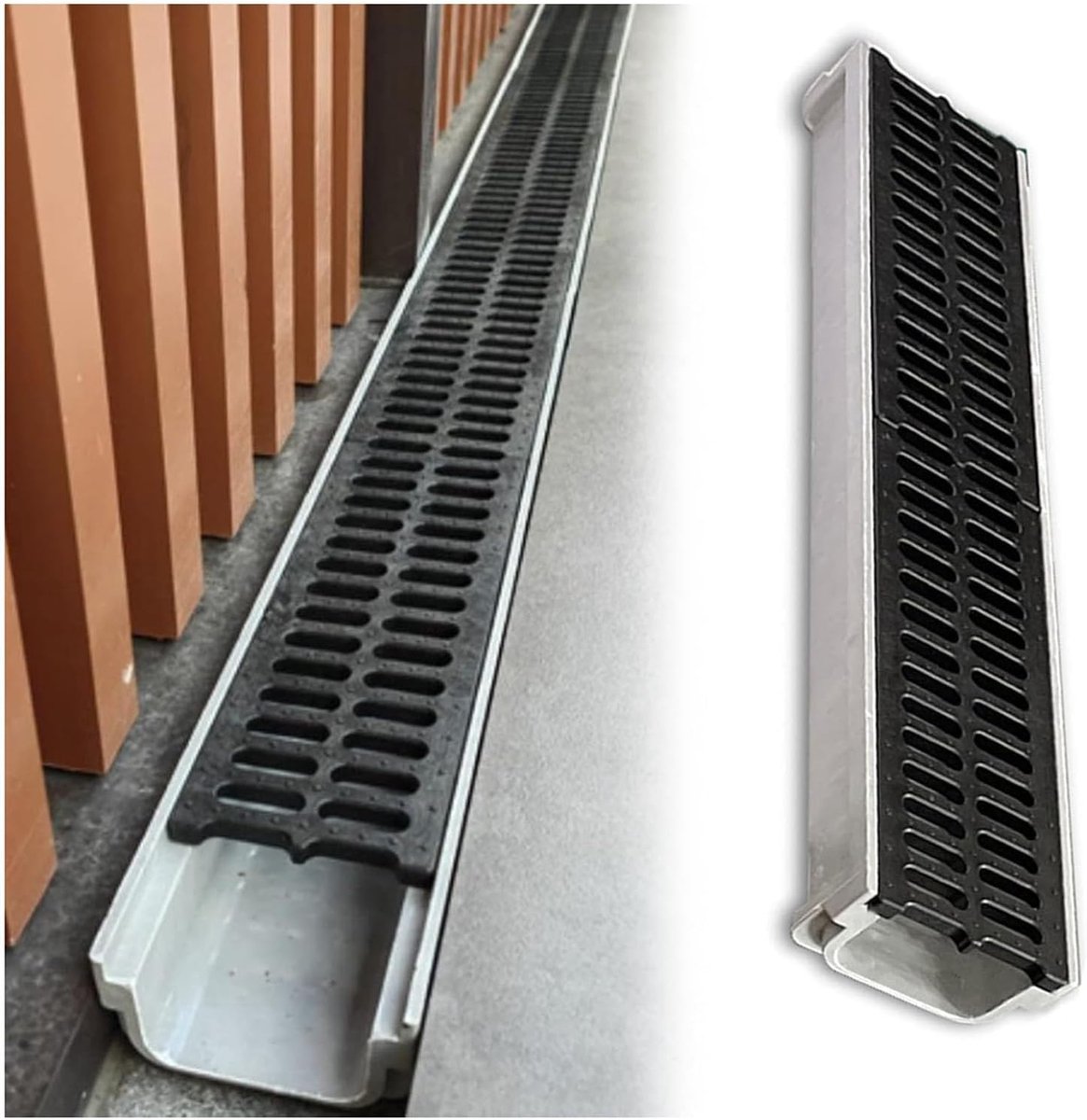 Trench Drain Harsafvoer - Kanaal Afvoer - Waterbeheer Buiten - Hoge Belastbaarheid - 15x15 cm - Grijs