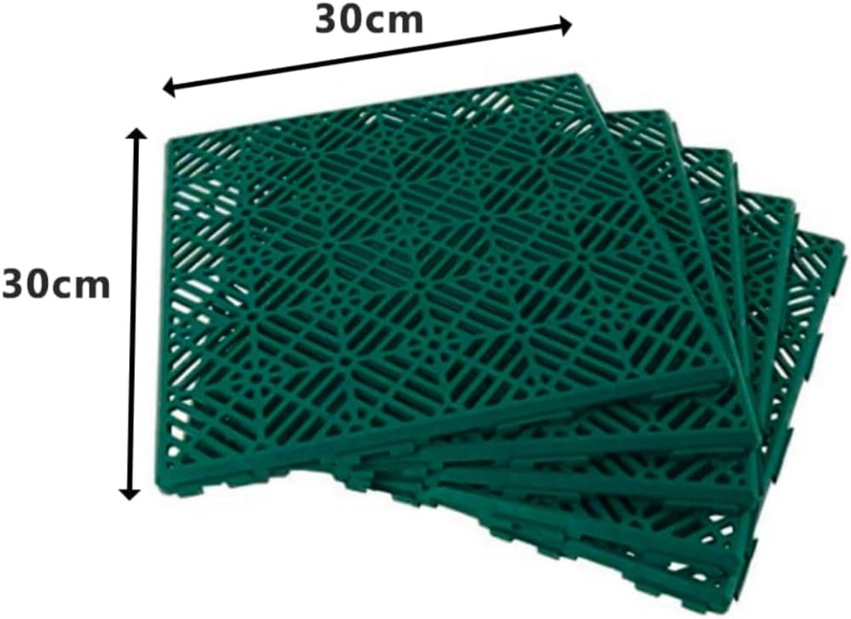 Kunststof Terrastegels - Modulaire Vloerplaten - Tuinpad Aanleggen - Antislip Groeven - 30x30 cm - Groen