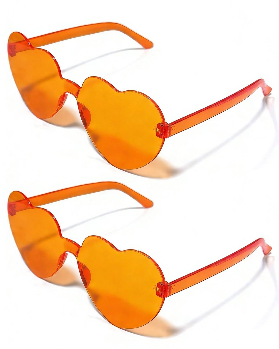 Dailygoods- Zonnebril Hartvormig - 2 Stuks - Oranje - Lichtgewicht - Duurzaam - Comfortabele Neussteun - Duidelijk Zicht - Fashion Sunglasses