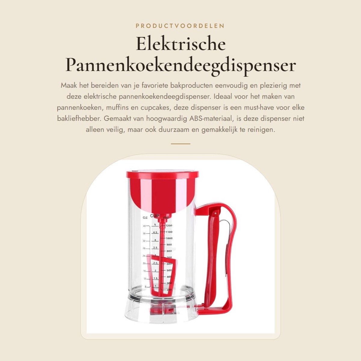 Dailygoods - Elektrische Pannenkoekendeegdispenser - Deegmixer en Doseerder - 1200 ml - Voor Cupcakes en Muffins - Veilig en Duurzaam - Geschikt voor...