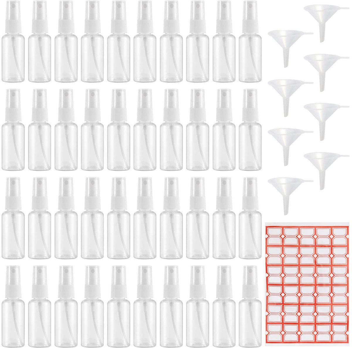 Dailygoods- Spuitflessen 40 Pack - 30 ml - Duidelijke Fijne Nevelflessen - Plastic - Blanco Etiketten - Lekkagepreventie - Hoogwaardig PET-plastic - Nevelspuitfles