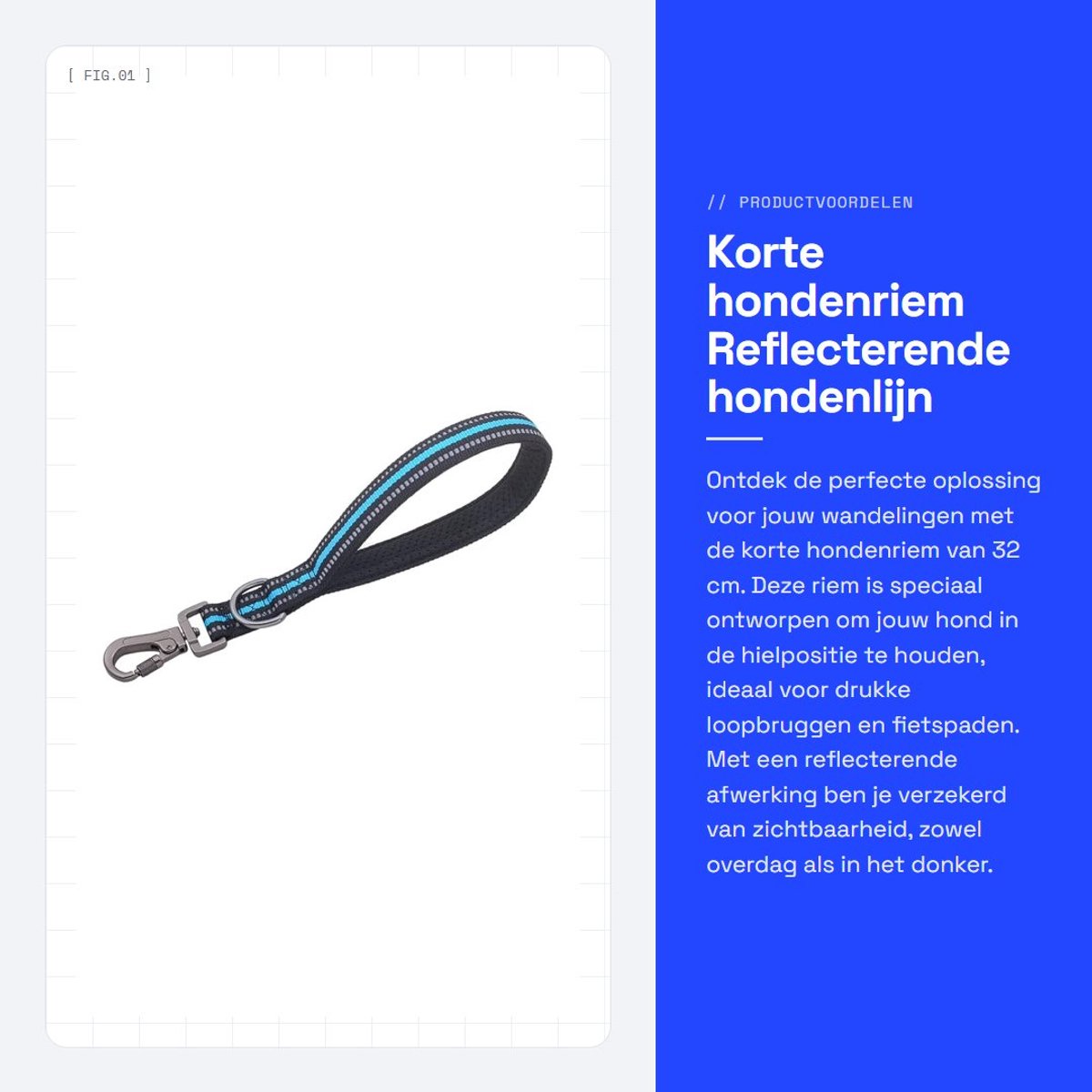 Dailygoods- Hondenriem 32 cm - Reflecterende Hondenlijn - Korte Hondenriem - Trainingslijn - Metalen Clip - Zachte Bekleding - Hondensnoer