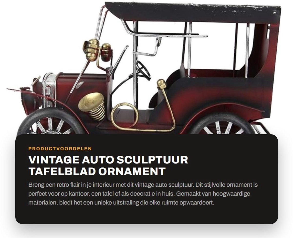 Dailygoods- Auto Sculptuur Vintage Design - Decoratie Woonkamer - Antiek Model - Tafelblad Ornament - Hoogwaardig Materiaal - 19 cm Lengte