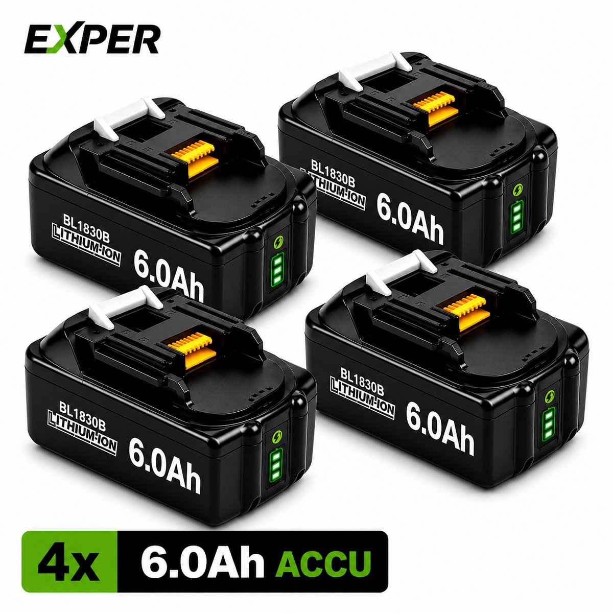 18V Accu geschikt voor Makita - 4 Stuks - Extra Groot 6.0Ah - BL1860B - 18V 6.0Ah Batterij - Vervangende Accu - Makita 18V - 6000mAh - LED display - Li-ion Accu - LED Display - Accuboormachine - 18V BL1830B BL1840B BL1850B BL1860B