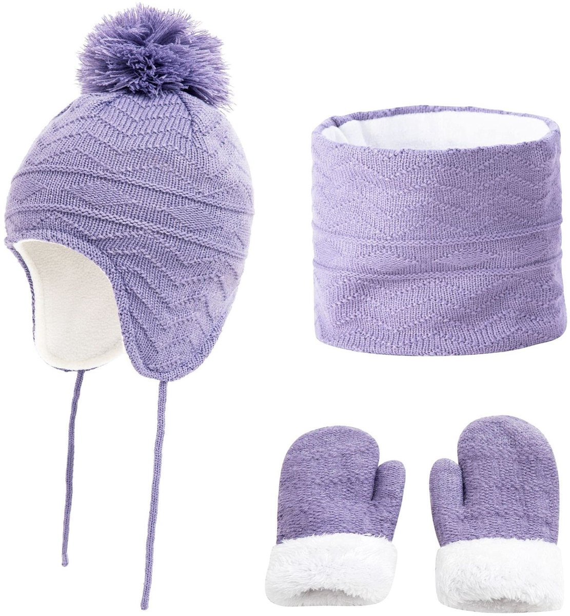 Dailygoods- Sjaal Kinderen - 3-delige Set - Wintermuts - Handschoenen - Warm - Hoogwaardig Acryl/Fleece - Winterset