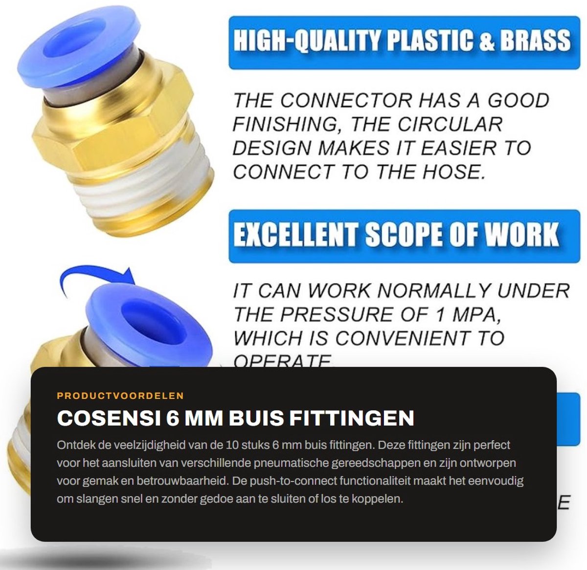 Dailygoods- Push-to-connect Fittingen 10 Stuks - 6 mm Buis OD - 1/4 BSP Mannelijke Aansluiting - Duurzaam - Herbruikbaar - Luchtdicht - Pneumatische Fittingen