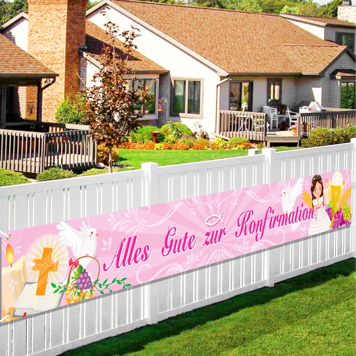 Dailygoods- Banner Eerste Communie Decoratie - Blauwe Banner - Buitendecoratie - Wanddecoratie - Tafeldecoratie - 230 x 30 cm - Feestbanner