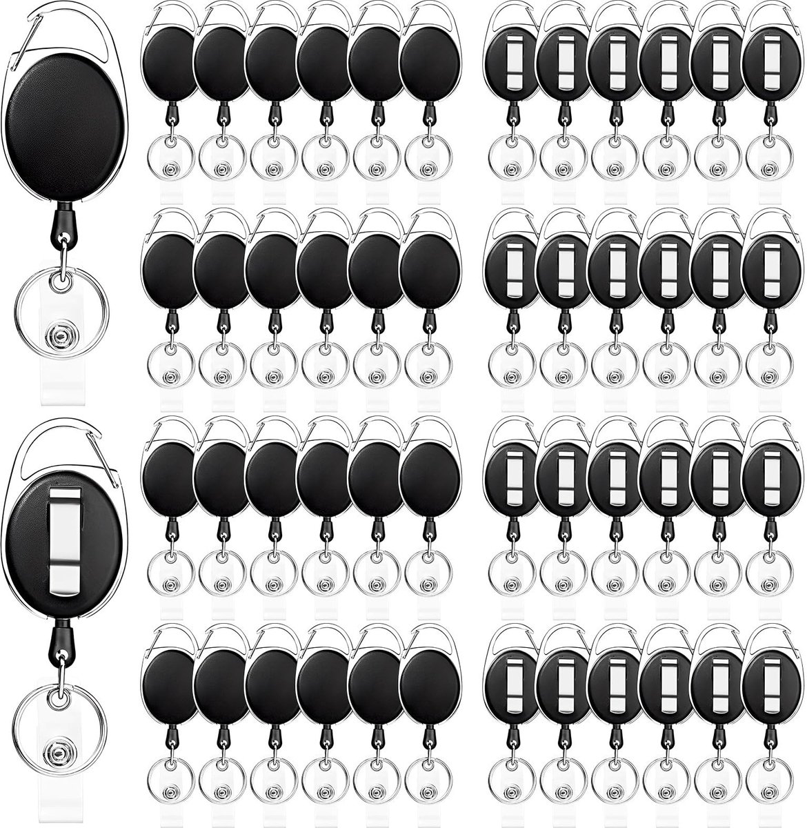 Dailygoods- Badgehouder Uittrekbaar 69 cm - 50 Stuks - Kaarthouder - Sleutel Jojo - Clipbevestiging - Zwart