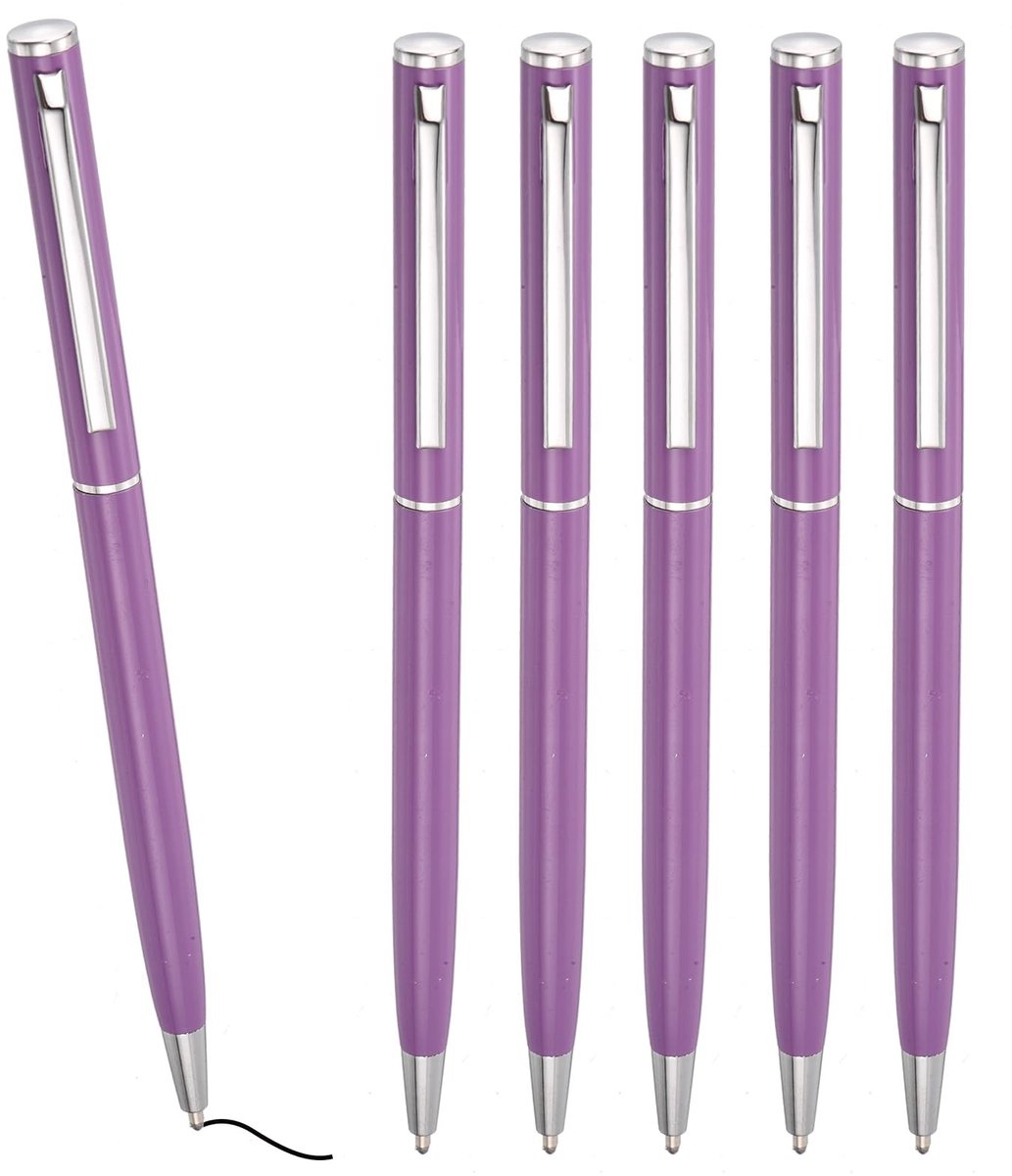 Dailygoods - PATIKIL Slanke metalen balpen, 6 stuks zwarte inkt 1 mm medium punt pen intrekbare lichtgewicht gladde schrijfpennen met metalen clips voor zakelijk kantoor bruiloft gastenboek, paars