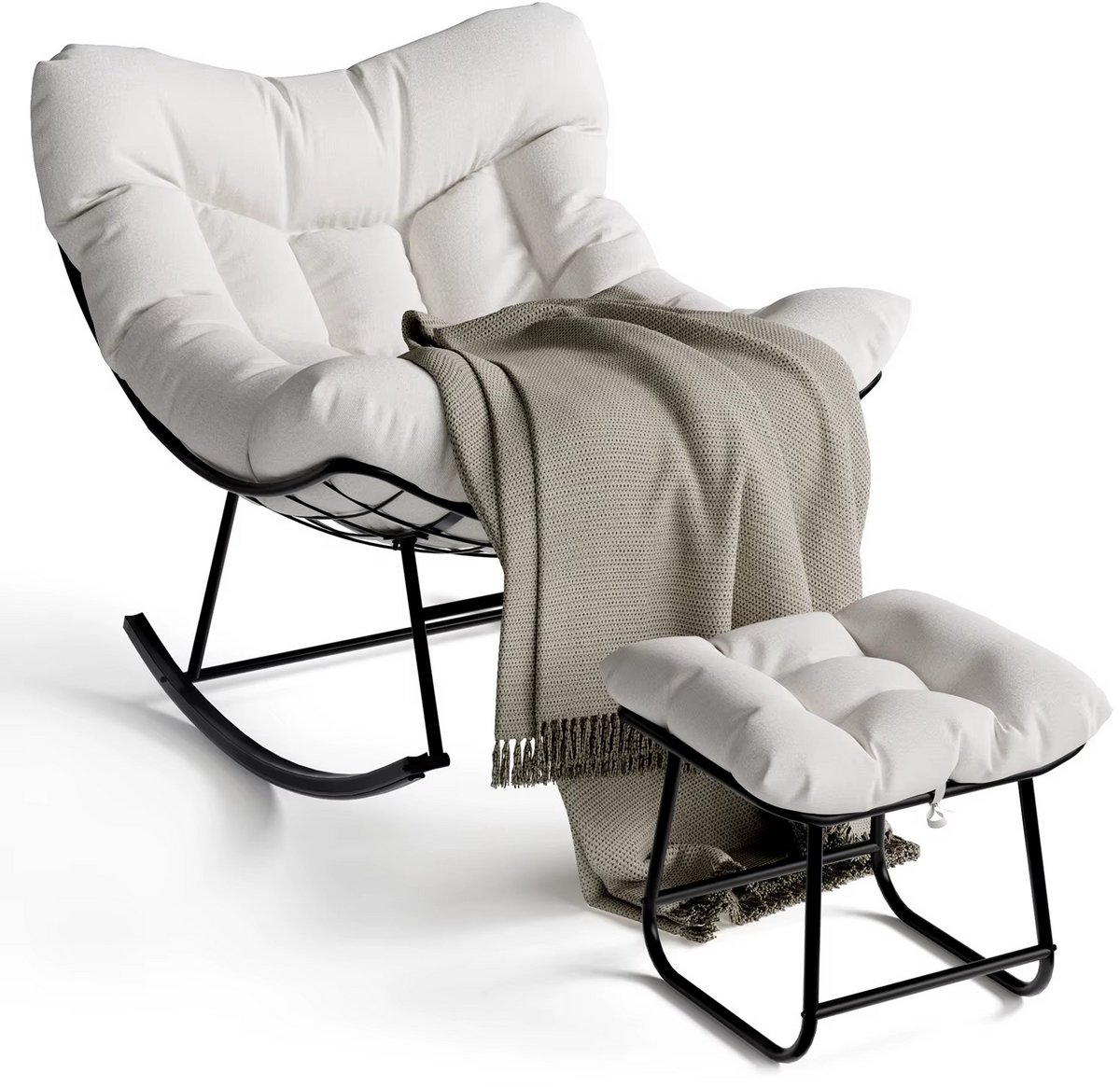 Papasan Schommelstoel voor Buiten – Inclusief Kussen - Extra Grote Rotan Loungestoel met Metalen Frame – Comfortabele Ei-Stoel voor Balkon, Tuin, Veranda & Slaapkamer