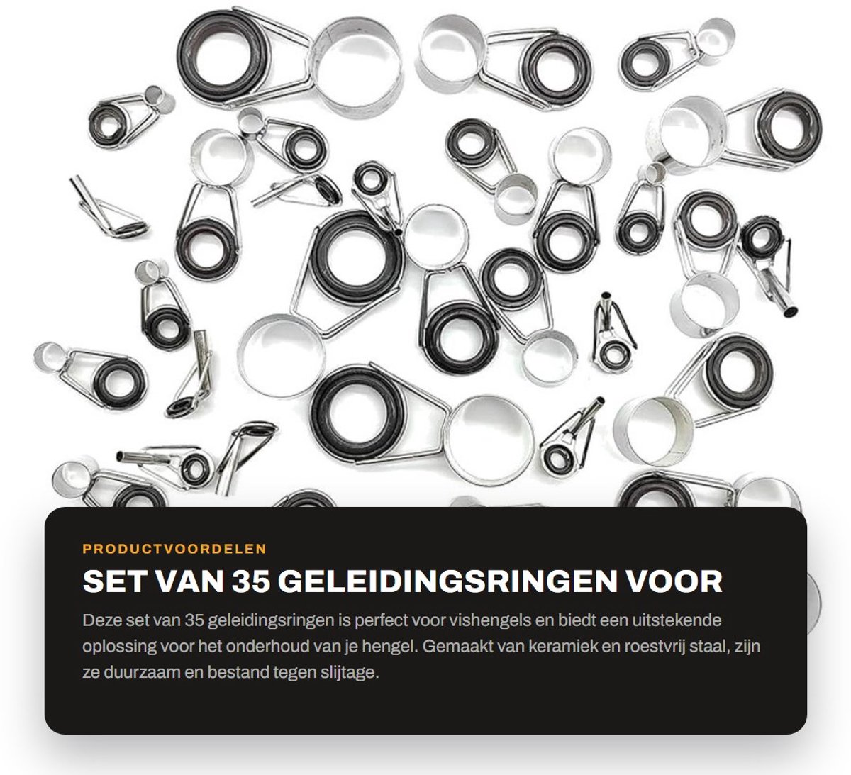 Dailygoods- Geleidingsring Set van 35 Stuks - Hengel Reparatie Accessoires - Keramiek/Roestvrij Staal - Slijt- en Corrosiebestendig - Onderhoud Hengel - Hengelring