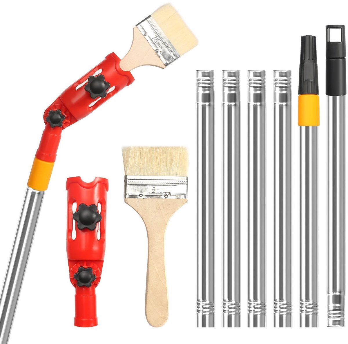 Dailygoods- Verfkwastenverlenging 1,8M - Deelbare Telescoopstang - Multi-hoek Penseelverlenging - Robuust en Duurzaam - Roestvrij Staal - Voor Hoge Plafonds en Hoeken - Schilderstang