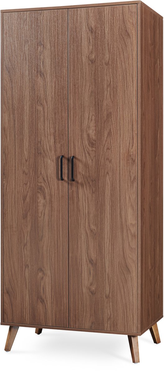 en.casa Kledingkast Norg met 2 deuren en 4 opbergvakken 191x80x52 cm walnootkleurig [en.casa]