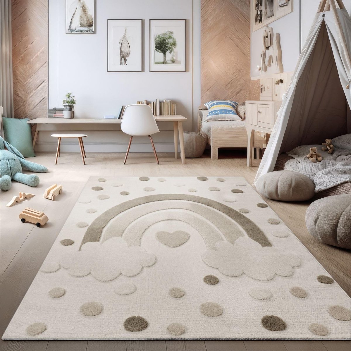 Dailygoods- Vloerkleed 3D-effect - Vloerkleed kinderkamer - Hoog-laag structuur - Zachte n