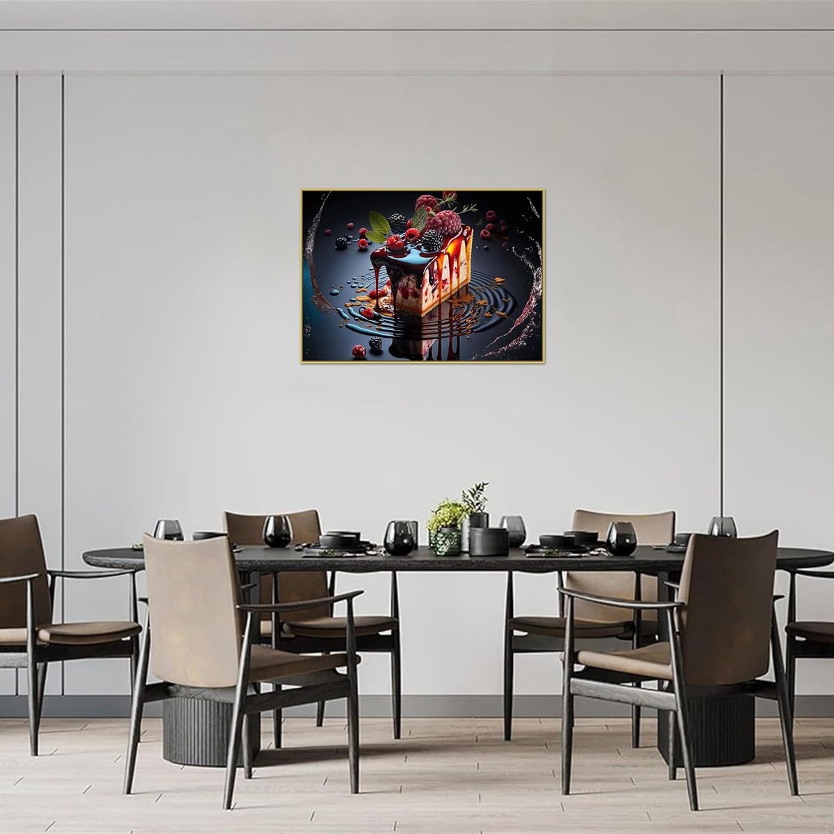 Keuken Schilderij - Canvas Print - Muurdecoratie - Gouden frame - 85 x 60 cm - Goud