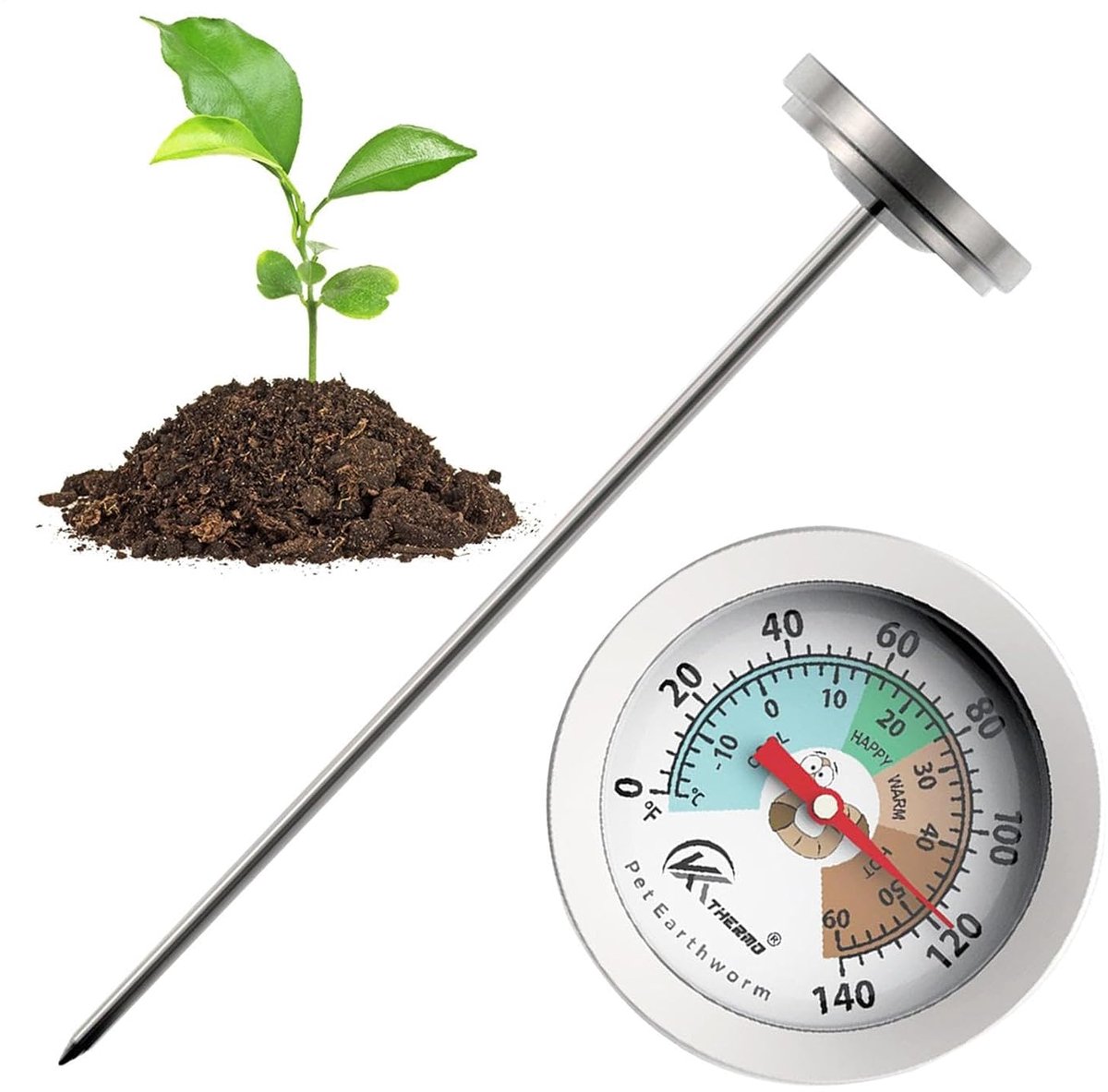 Grondthermometer Tuin - Bodemmeter Temperatuur - Planten Verzorgen - Duurzaam Roestvrij Staal - 20 cm Diep - Metaal