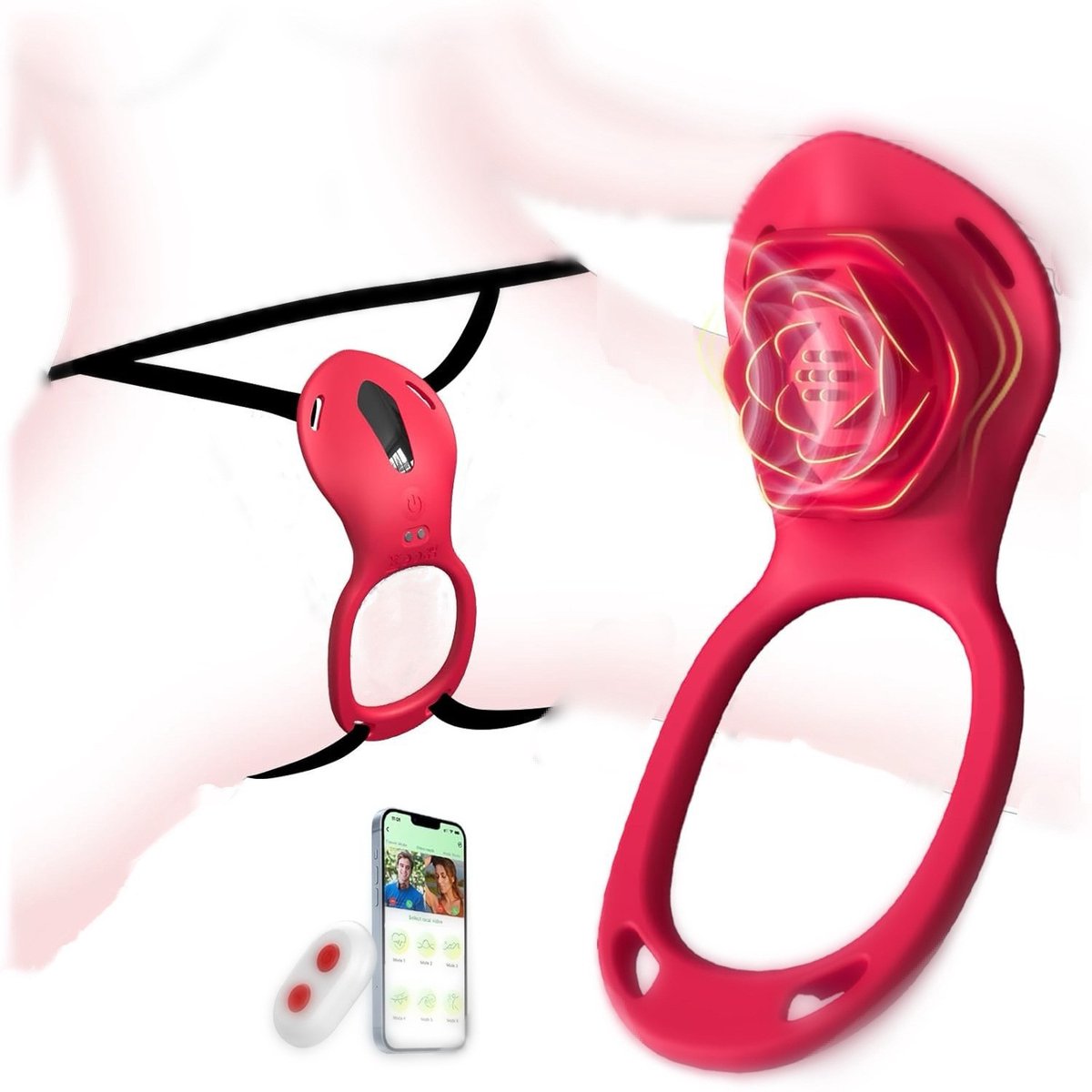 longziming Butterfly Vibrator - Bondage Seksspeeltje met 6 Cockringen - App Control - 9 Vibraties - Voor Koppels - Stil Clitoris Massager