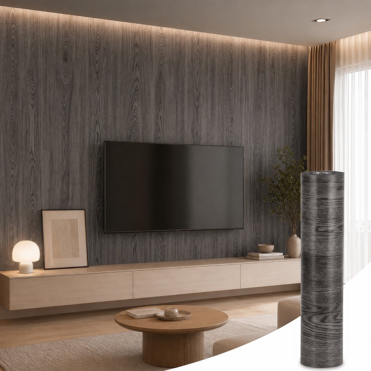 Zelfklevend Behang Houtlook - Muursticker Plakfolie Meubelfolie voor Muur Kast Tafel en Meubels - 40x300 cm - 1,5 mm - Donkergrijs