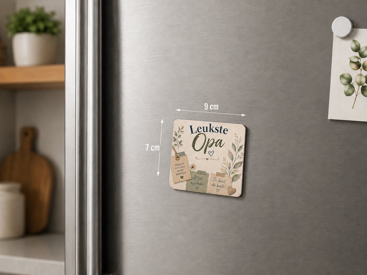 Koelkastmagneet Leukste Opa – Magneet 9x7 cm – Cadeau voor Opa – Bedankje voor Opa