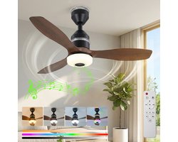 Rosnek Smart Plafondventilator met Verlichting en Bluetooth Speaker - Ø 60 cm - RGB Sfeerlicht - Stille Motor - Afstandsbediening - Dimbare LED - 3 Snelheden - Slaapkamer/Kinderkamer
