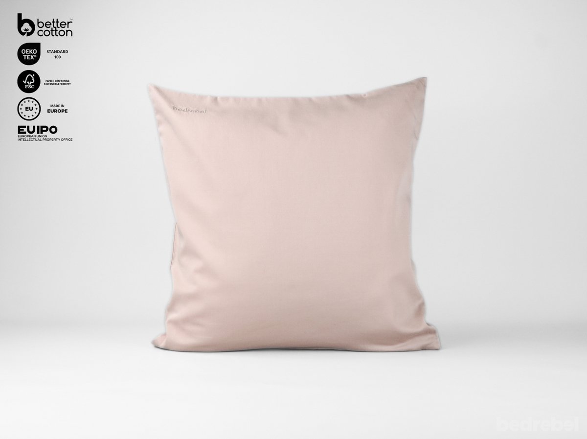 Bedrebel - Kussensloop - 100% katoen percale - roze - Blush pink - ritssluiting - 40x80 cm