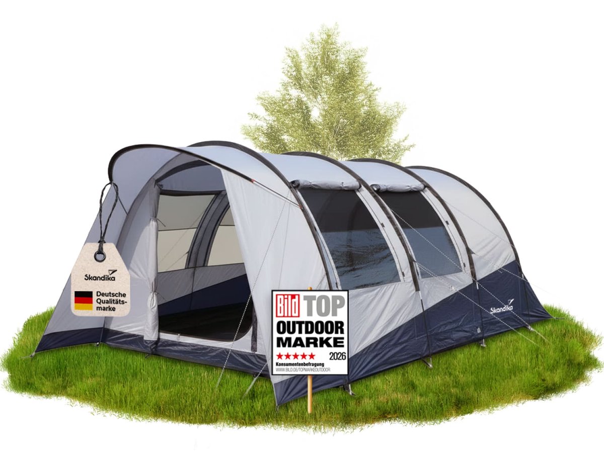 Skandika tunneltent Isken 5 Protect - Kampeertent voor 5 personen, ramen met muggengaas, vastgenaaide bodem, waterdicht, 3000 mm waterkolom, met luifel | tent voor camping, festival, outdoor