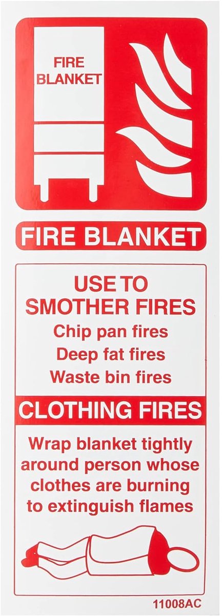 Branddeken Sticker - Veiligheidsbord - Brand Veiligheid - Zelfklevend Vinyl - 75 x 200 mm - Wit