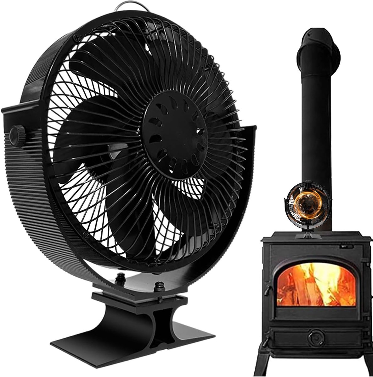 Haard Ventilator - Warmte Fan - Efficiënte Warmte - Zonder Stroom - 24.3cm Breed - Zwart