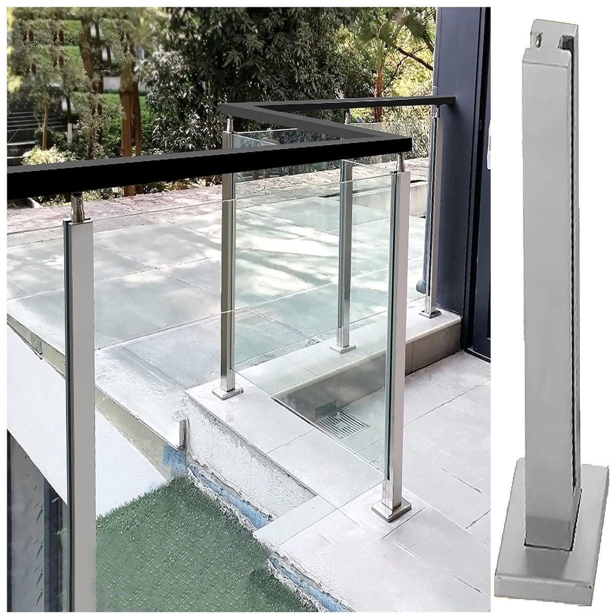 Glazen Hekpaal - Leuningpost Balustrade - Veiligheid Creëren - Roestvrij Staal 304 - 10-12 mm Glas - Zilverkleurig