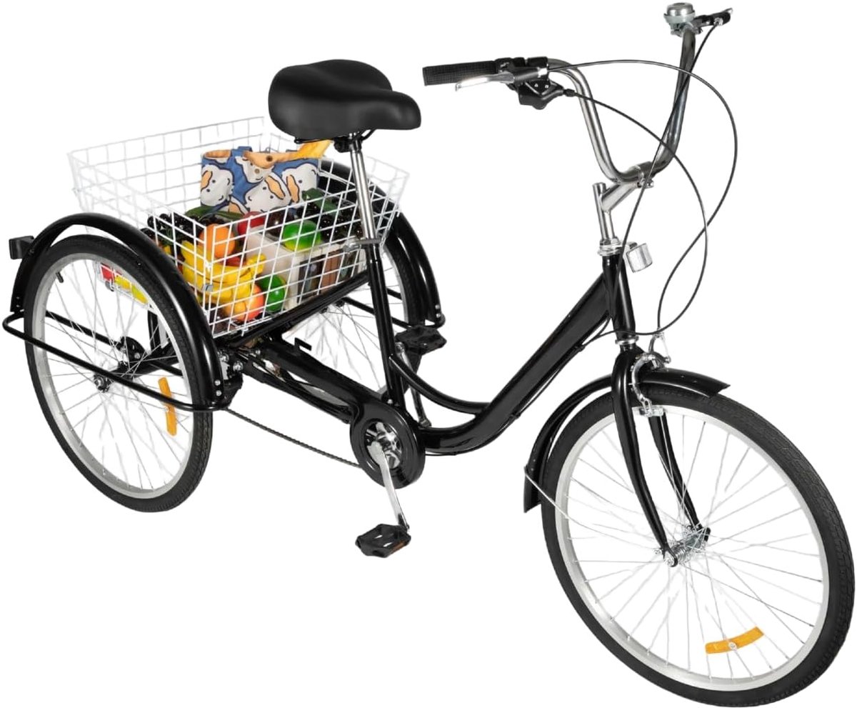 Driewieler Volwassenen - Driewiel fiets - Boodschappen Vervoeren - Grote Laadmand - 24 Inch Wielen - Zwart