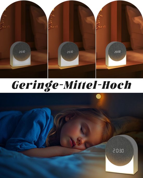 Digitale wekker kinderen met Bluetooth, nachtlampje en slaapgeluiden — afbeelding 3