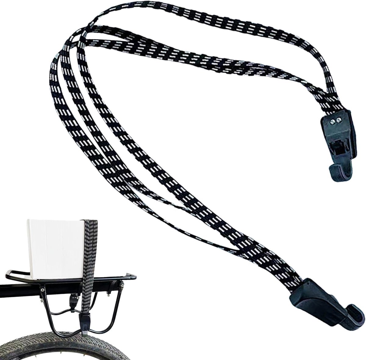 Bagageriem Motorfiets - Spanband Fiets - Veilig Vervoeren - Verdikt Elastiek - 45 cm - Zwart Wit