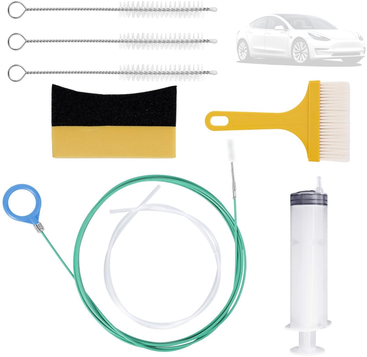 Dailygoods- Buisreiniger 300cm - Reinigingsborstel - Zonnedakafvoerborstel - Spuit - Spuitslang - Sponsborstel - PVC/materiaal - Reinigingsset