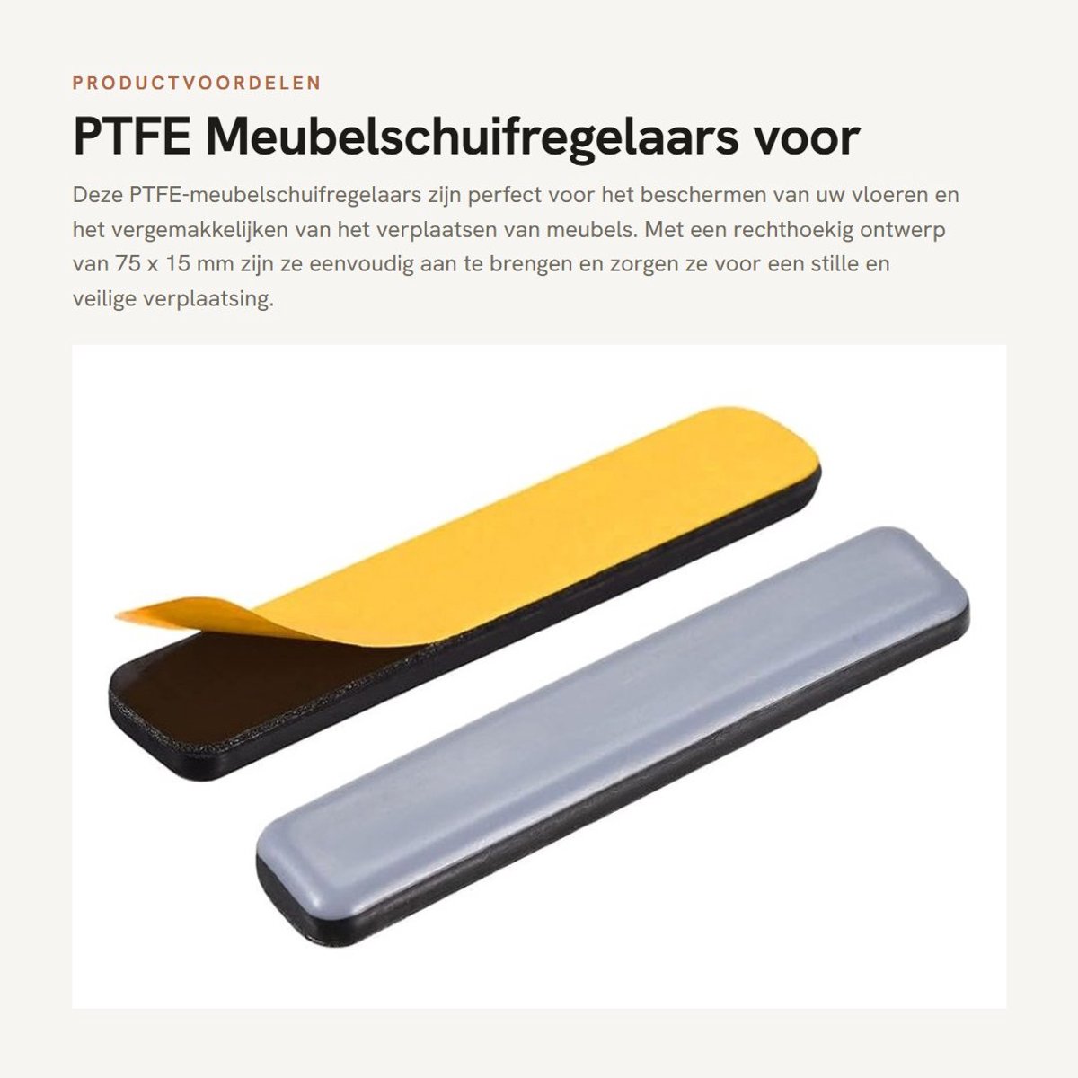Dailygoods- Meubelschuifregelaars 75 x 15 mm - Vloerbeschermer - Zelfklevende Pads - Duurzaam PTFE - 12 Stuks - Geluiddempend - Vloerbeschermers
