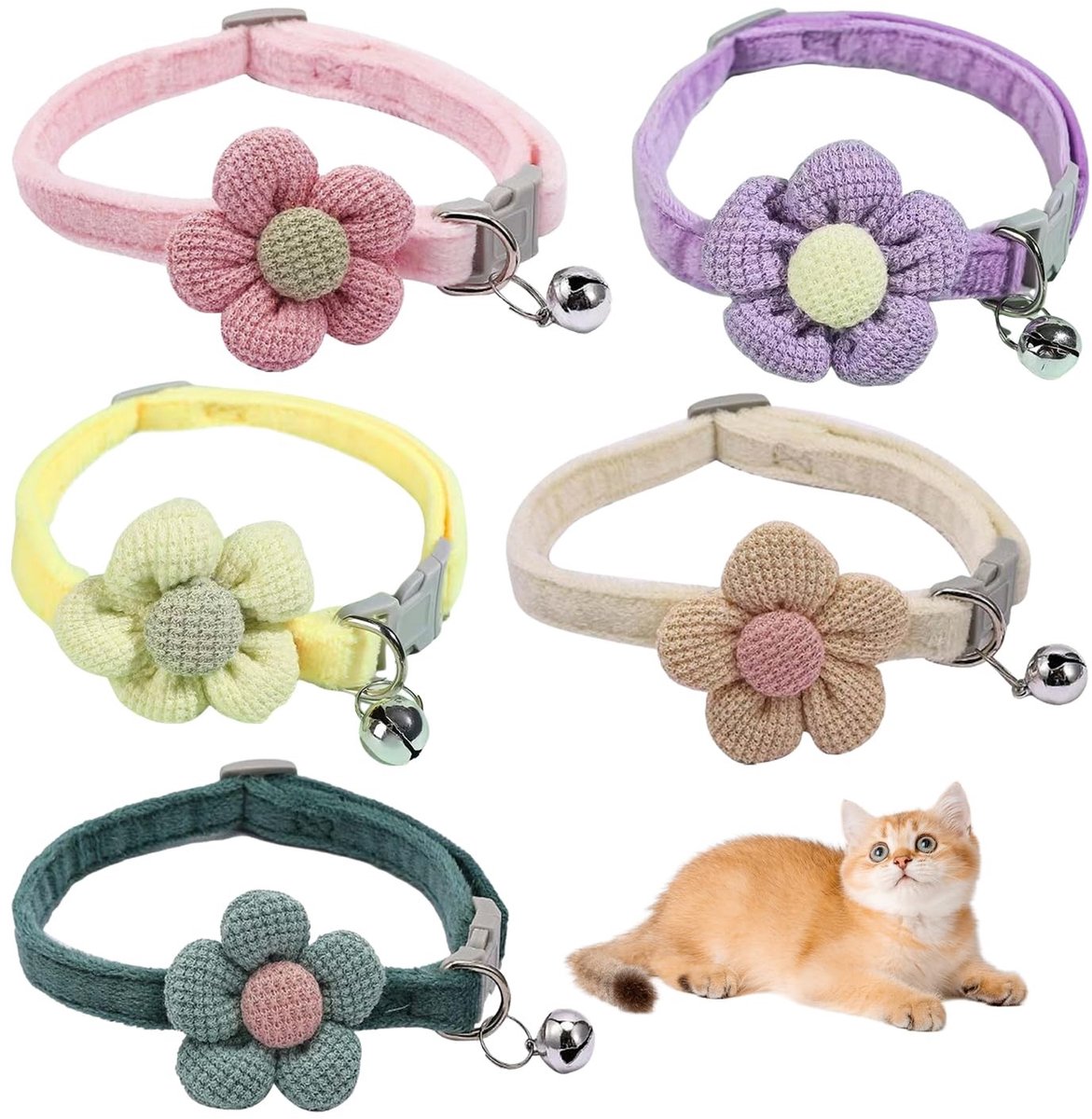 Dailygoods- Huisdierenkraag 5 Stuks - Creatieve Bloemkraag - Zacht Mohair - Geschikt Voor Katten - Schattig Ontwerp - Comfortabel Voor Langdurig Gebruik - Halsband