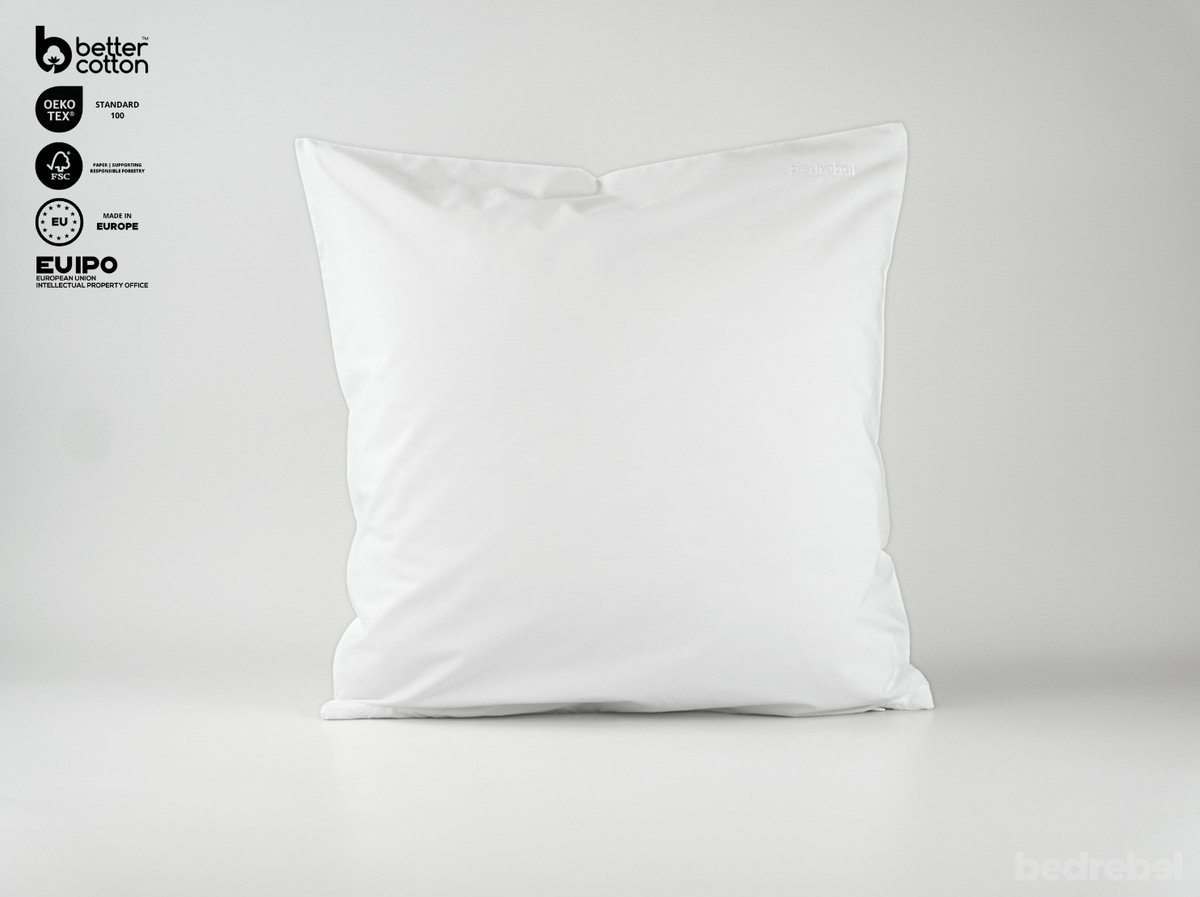 Bedrebel - Kussensloop - 100% katoen percale - wit - Pure white - ritssluiting - 40x80 cm