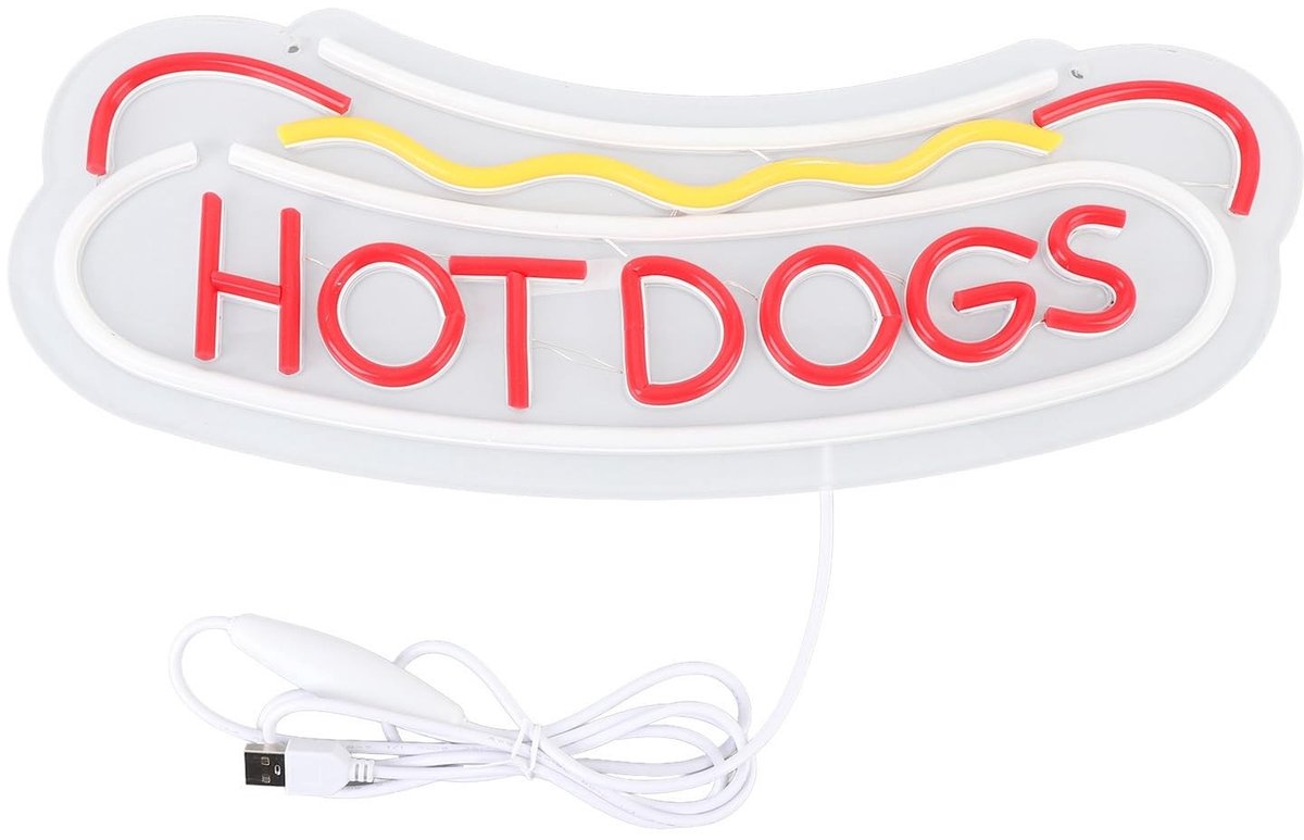 Dailygoods- Neonbord Hot Dogs - Wanddecoratie - LED Sign - Fastfood - Decoratieve Lichten - Acryl Materiaal - Lichtgewicht en Stevig - Neonlicht