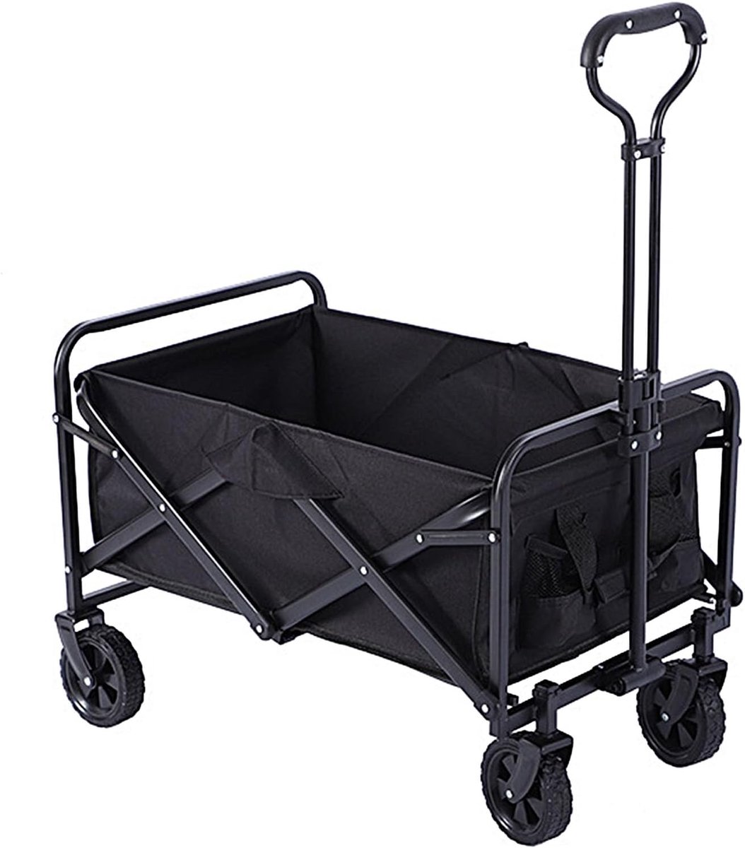 Opvouwbare Tuinkar - Strandwagen Boodschappenkar - Buitenactiviteiten Vervoeren - All-Terrain Wielen - 55kg Draagvermogen - Zwart