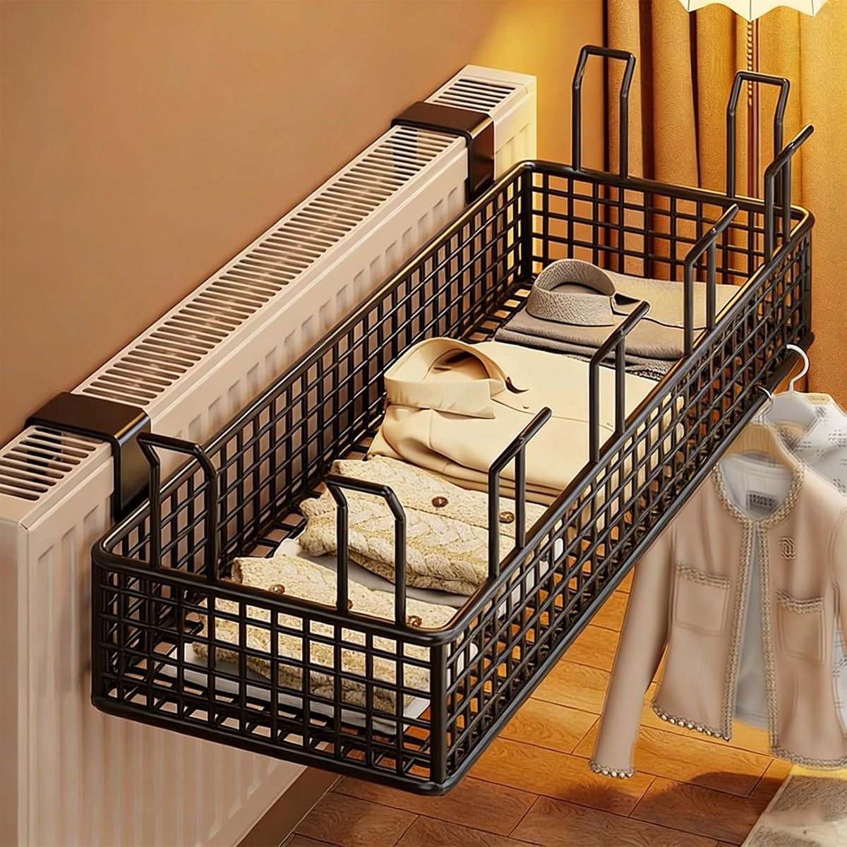 Radiator Plank - Hangende Opberger - Ruimte Besparen - Zonder Boren - 50x21x13cm - Zwart