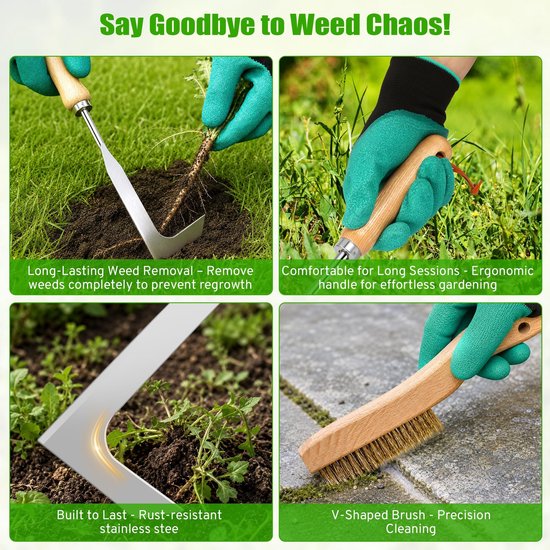 Dailygoods- Onkruidverwijderingsset 2-in-1 - Tuingereedschapset - Terrasborstel - Onkruidtrekker - Houten handvat - Ergonomisch ontwerp - Tuingereedschap van Dailygoods — afbeelding 5