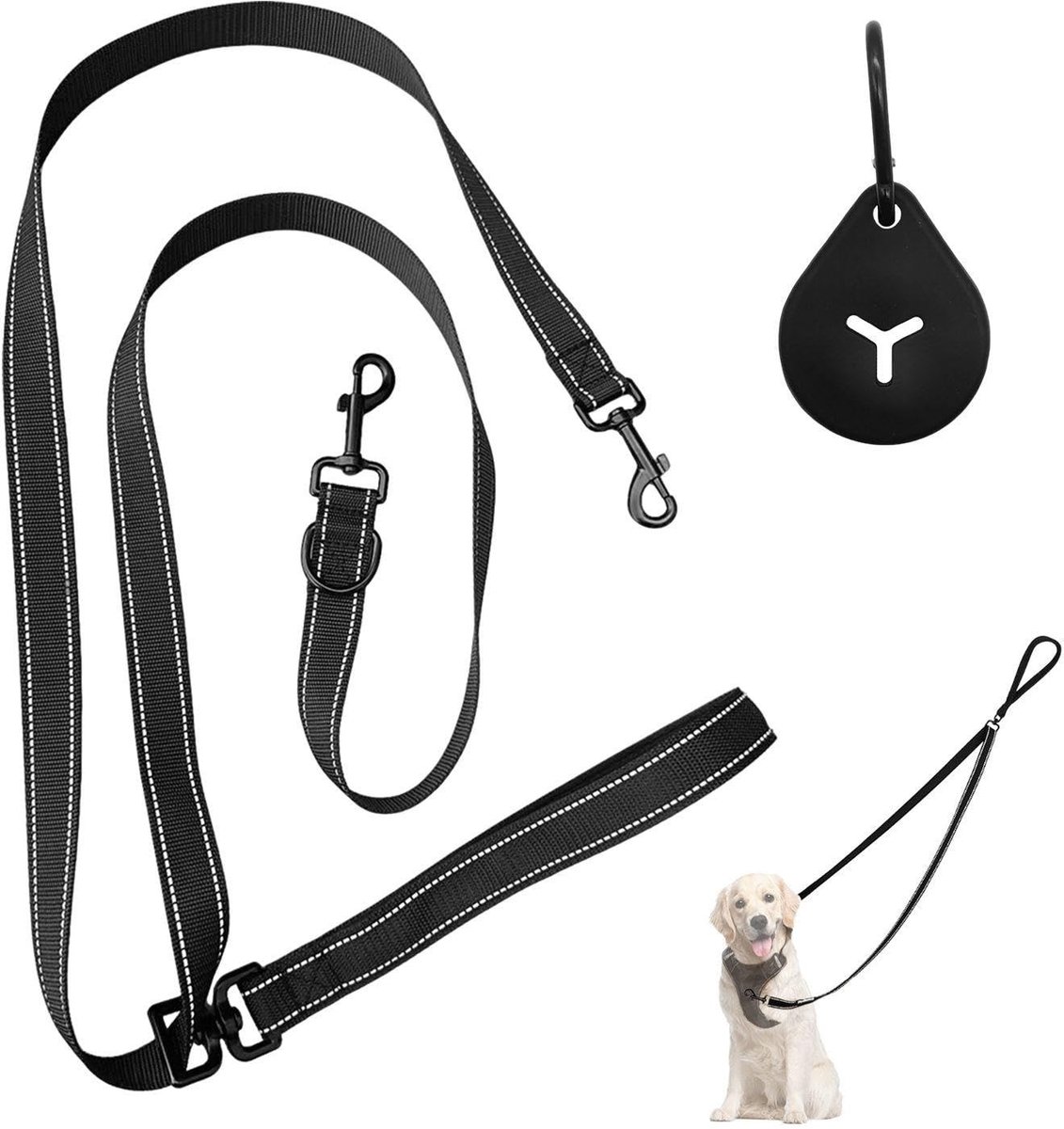Dailygoods- Hondenriem Duurzaam - Hondenriem voor Grote Honden - Outdoor Leash - Handsfree Clip - Silicone Clip - Veilig Tractie-Effect - Hondentuig