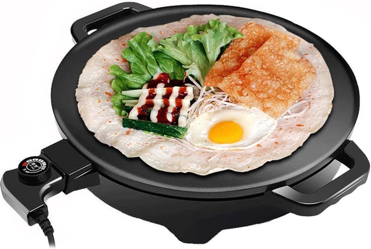Elektrische Bakpan Pannenkoekenmaker Ontbijt Maken Antiaanbaklaag 30 cm Diameter Zwart