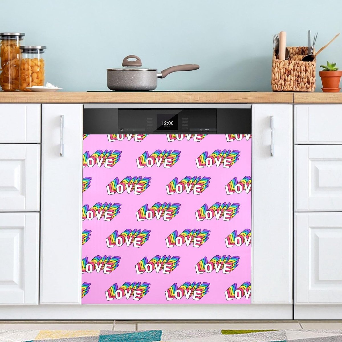 Vaatwasser Magneet Cover Keuken Decoratie Keuken Opfrissen Eenvoudige Installatie 23x26 Inch Roze Liefdeswoorden