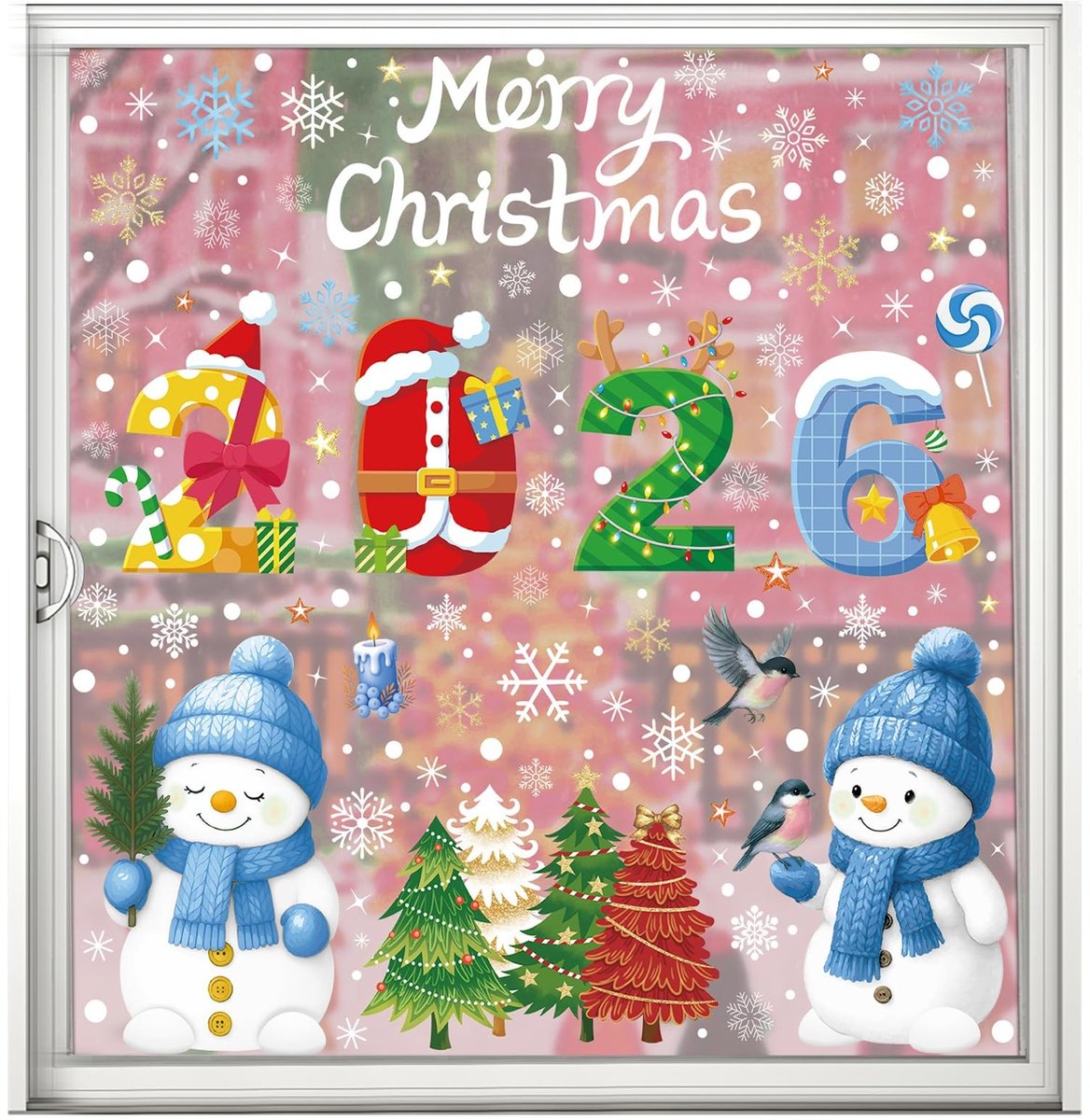 Dailygoods - Andiker Raamafbeeldingen voor Kerstmis, 8 vellen pvc-stickers, verwijderbaar, herbruikbaar, dubbelzijdig, raamdecoratie, Kerstmis, kleurrijke kerstdecoratie (2026, 8 stuks)