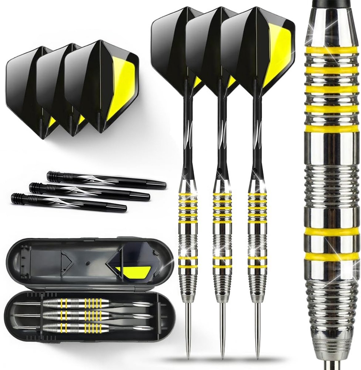 Dailygoods- Dartset Professionele Stalen Tip - Afneembare Flights - Demonteerbare Darts - 2BA Schroefdraad - Opbergdoos - Hoogwaardige ABS-Flights - Steeldarts
