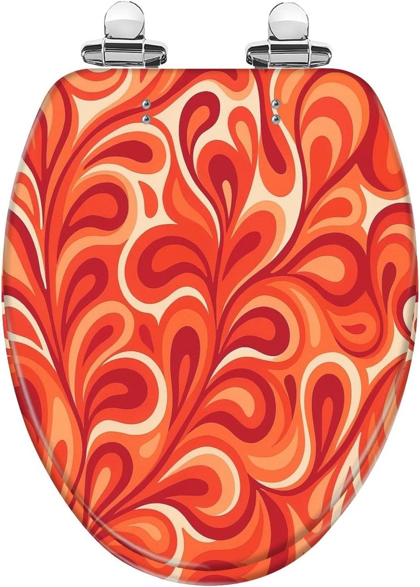 Lange wc-bril - Hars toiletbril - Badkamer decoratie - Langzaam sluitend deksel - 60x40 centimeter - Abstract patroon
