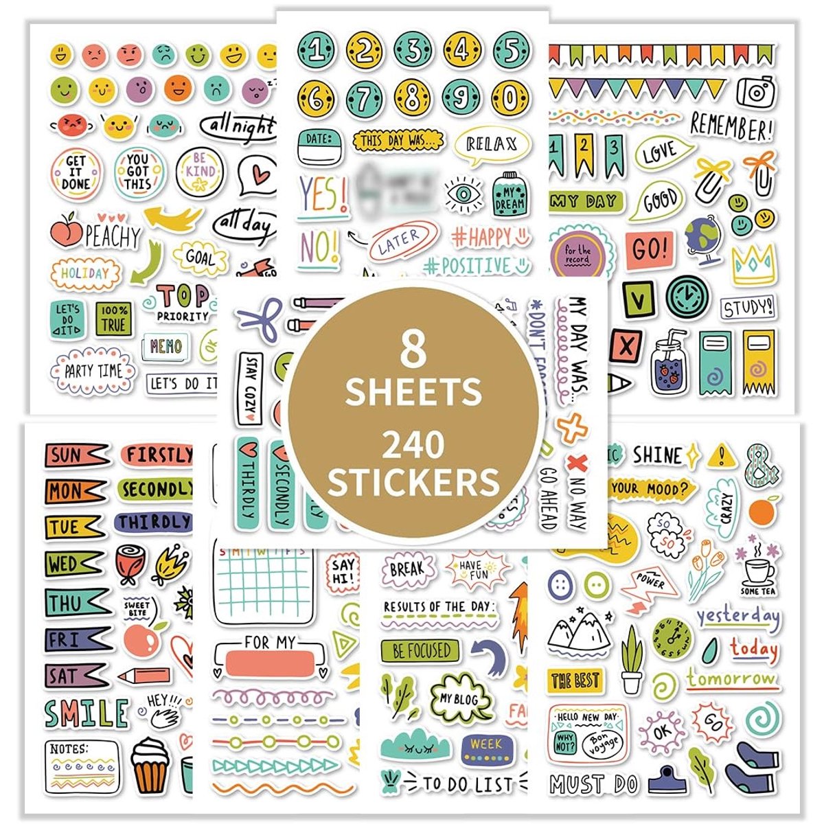 Dailygoods- Planner Stickers 240 Stuks - 8 Vellen Dagelijkse Stickers - Zelfklevend - Esthetische Decoratie - Hoogwaardig Papier - Geschikt Voor Scrapbooking - Planningsstickers
