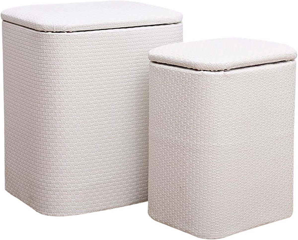 Opbergpoef Set - Voetenbank Kruk - Extra Zitplaats - Houten Frame - Set Van Twee - Wit