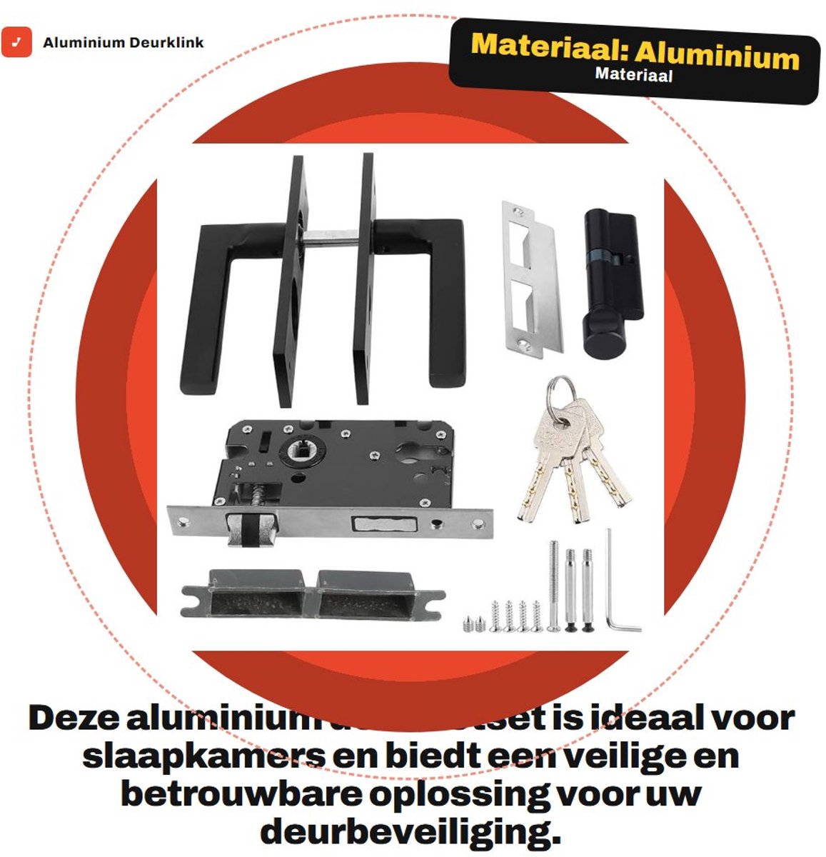 Dailygoods- Deurklink Set - Aluminium Deurklink - Deurslot Slaapkamer - Handvatvergrendeling - Zwart - Hoogwaardige Kwaliteit
