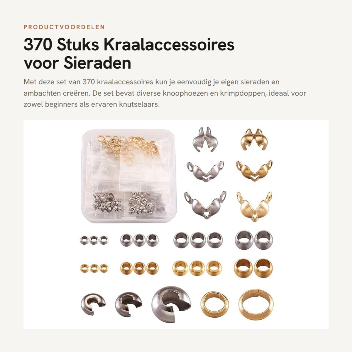 Dailygoods- Kraalset 370 Stuks - Kraalhouder - Kraalaccessoires - Kralen voor Sieraden Maken - Knoophoezen - Krimpdoppen